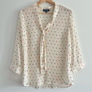 ModCloth Eye Love You Ivory Tie Neck Long Sleeve Blouse Size M Novelty